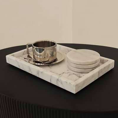 Travara - White Marble Large Rectangular Decorative Tray