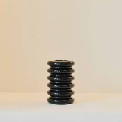 Varella - Black Marble Ribbed Decorative Vase 15cm