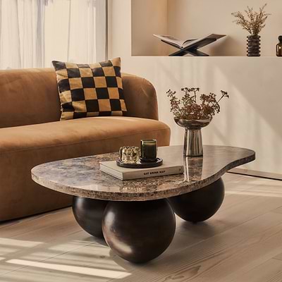 Melrose - Dark Emperador Marble Irregular Dark Wood Premium Coffee Table