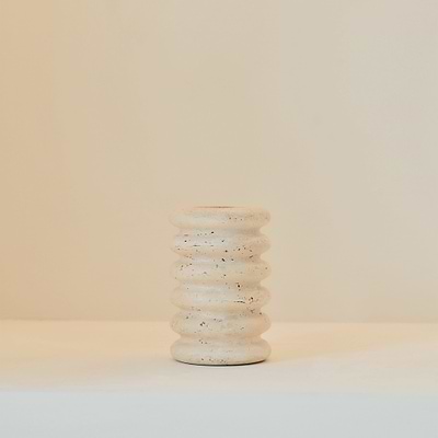 Varella - Cream Travertine Ribbed Decorative Vase 15cm