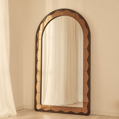 Mirella - Full Length Dark Wood Arched Wooden Mirror 182cm x 105cm