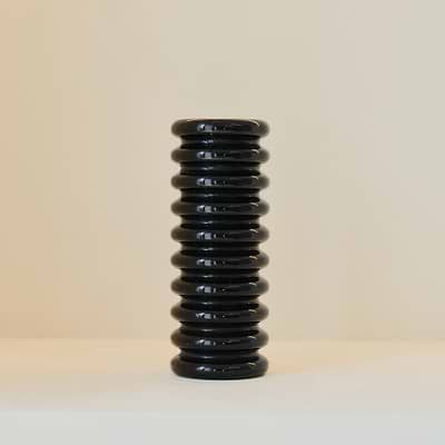 Varella - Large Black Marble Ribbed Decorative Vase 25cm