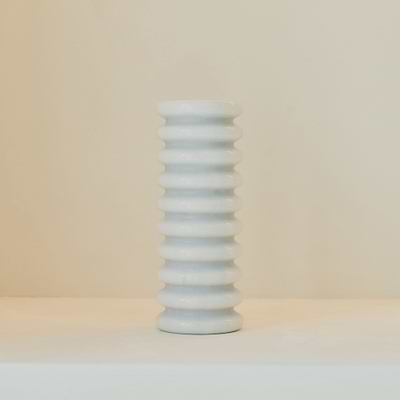 Varella - Large White Marble Ribbed Decorative Vase 25cm