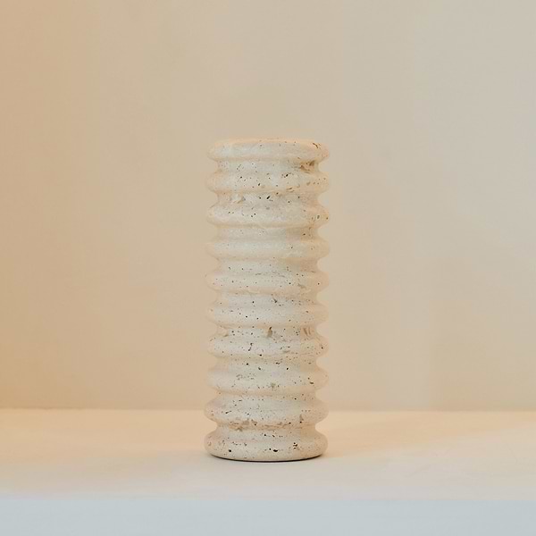 Varella - Large Cream Travertine Ribbed Decorative Vase 25cm
