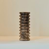 Varella - Large Dark Emperador Marble Ribbed Decorative Vase 25cm