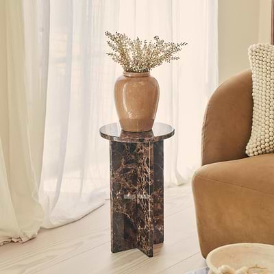 Ravello - Dark Emperador Round Premium Solid Marble Side Table