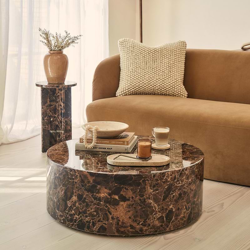 Atella - Dark Emperador Round Premium Solid Marble Coffee Table