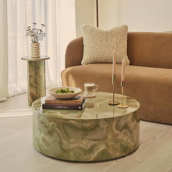 Atella - Green Onyx Round Premium Solid Marble Coffee Table