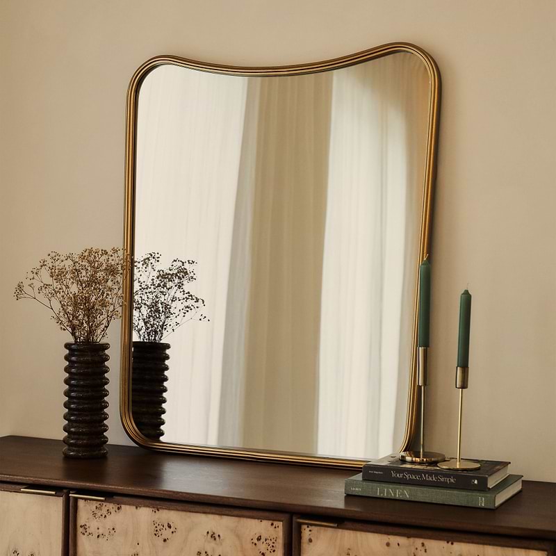 Louis - Gold Curved Metal Overmantle Mirror 90cm x 75cm