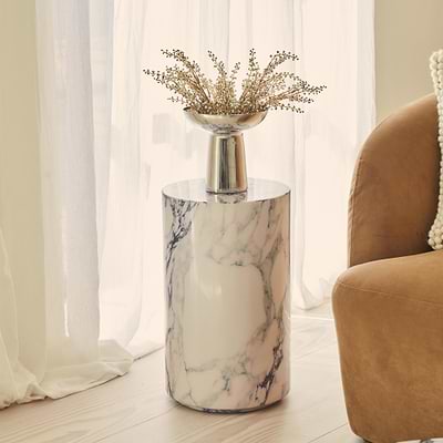 Atella - Arabescato Round Premium Solid Marble Side Table
