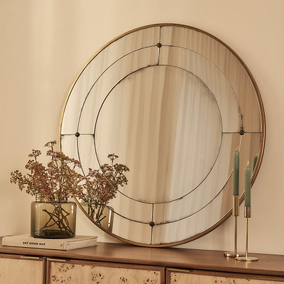 Teramo - Gold Antique Glass Round Metal Wall Mirror 90cm x 90cm