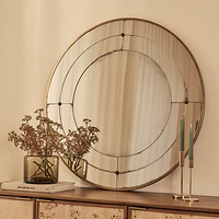 Teramo - Gold Antique Glass Round Metal Wall Mirror 90cm x 90cm