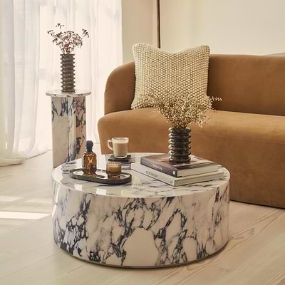 Atella - Arabescato Round Premium Solid Marble Coffee Table