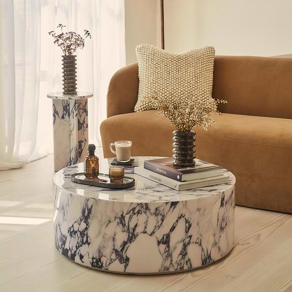 Atella - Arabescato Round Premium Solid Marble Coffee Table