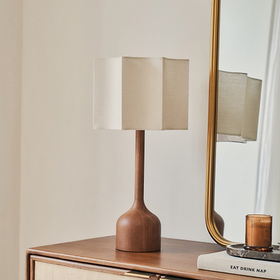 Esme - Dark Wood Inverted Scallop Shade Table Lamp
