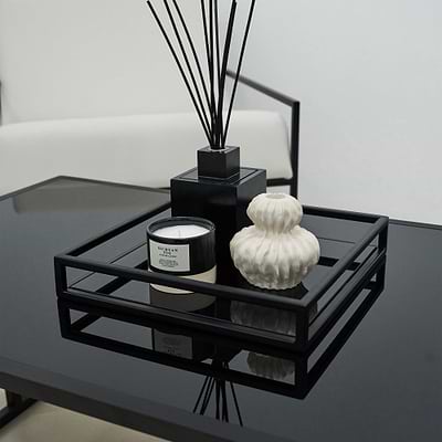 Brooklyn - Black Modern Square Tinted Mirrored Decorative Tray