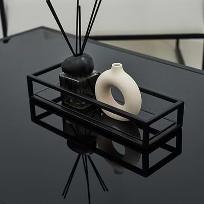 Brooklyn - Black Modern Rectangle Tinted Mirrored Decorative Tray