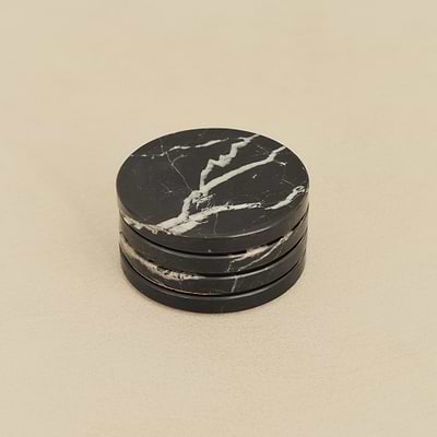 Marbelle - Black Marble Coasters Set of 4 Round