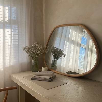 Aaliyah - Light Wood Irregular Wall Mirror 110cm x 80cm