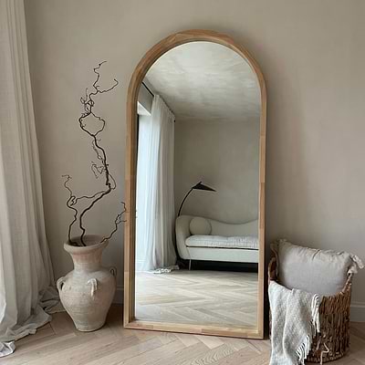 Lilia - Full Length Light Wood Arched Wooden Mirror 170cm x 80cm
