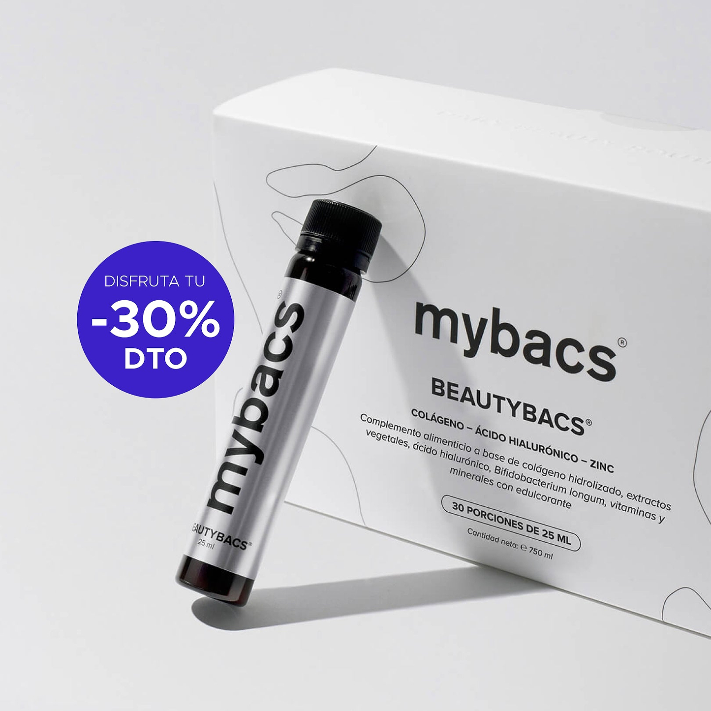 mybacs Beautybacs complemento alimenticio líquido con colágeno, vitaminas y minerales.