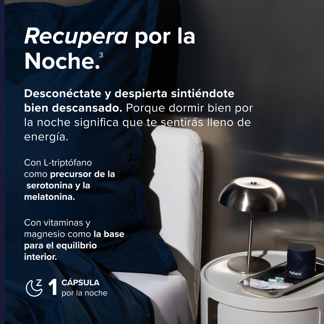 Brainbacs Noche de mybacs para desconectar y descansar: con magnesio y L-triptófano contra el insomnio, 1 cápsula por la noche.