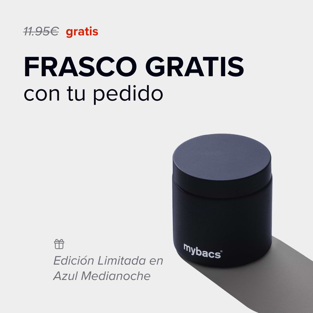 Frasco mybacs gratis edición limitada para almacenar tus cápsulas Brainbacs.