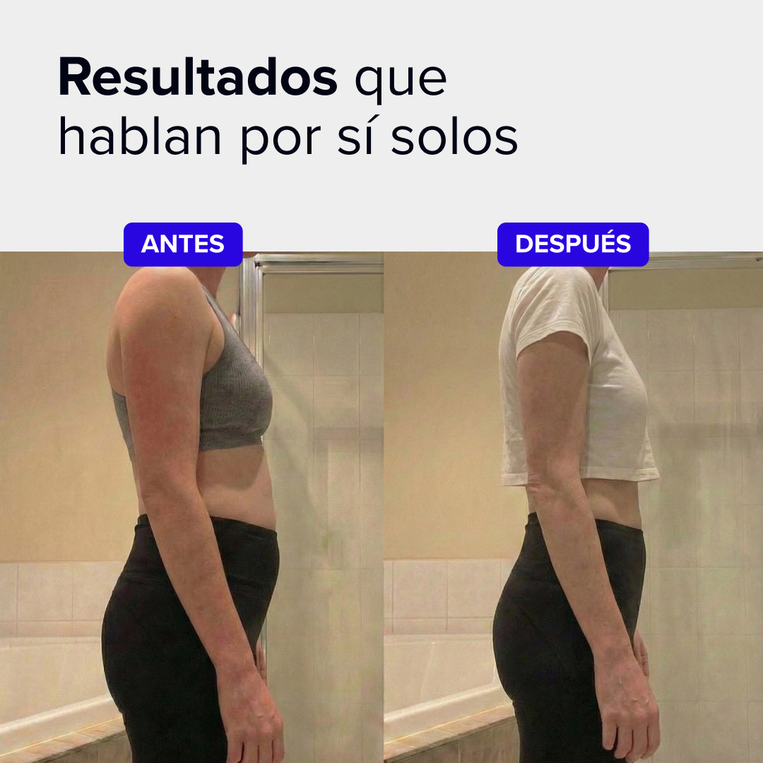 Comparativa de la hinchazón estomacal antes y después de Active Debloat, con resultados instantáneos de reducción del abdomen.