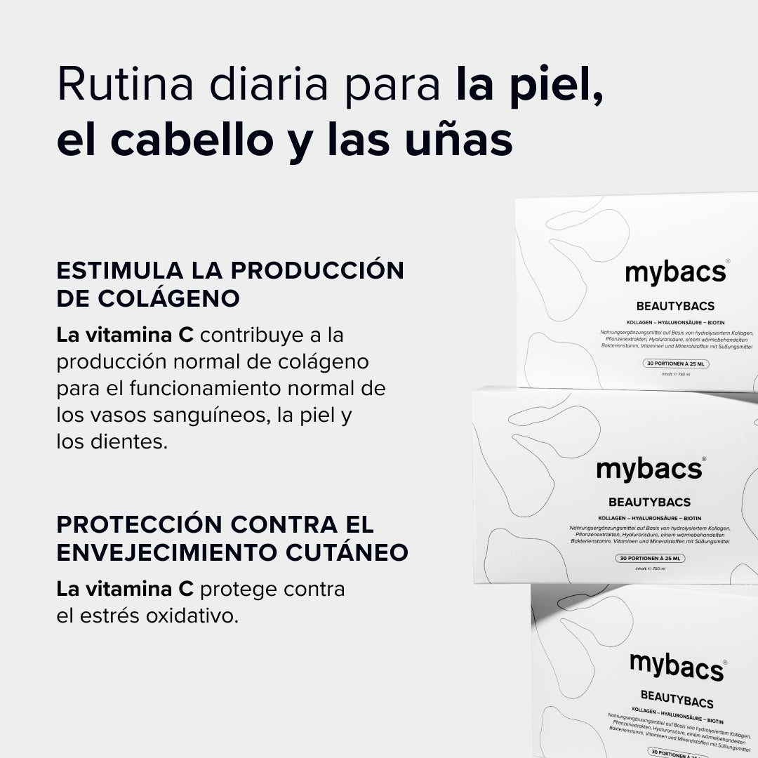 Complemento alimenticio mybacs Beautybacs con colágeno y vitamina C para la piel, el cabello y las uñas.