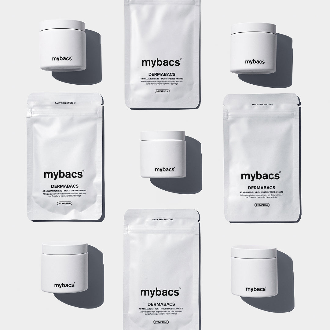 Dermabacs probiótico, las cápsulas se introducen en el frasco de vidrio de mybacs