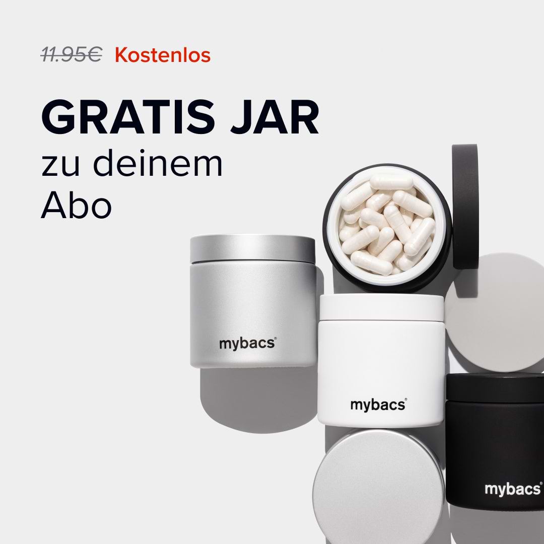 Dietbacs® mit kostenlosem mybacs® Aufbewahrungsglas im Rahmen des Abonnement-Angebots.