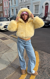 Coming Soon Yellow Flossie Faux Fur Bomber Jacket