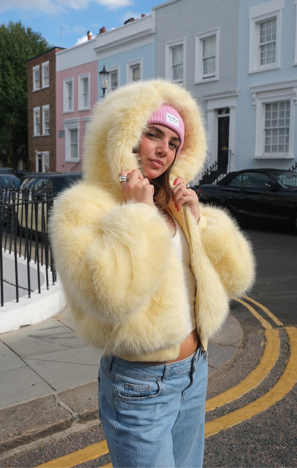 Yellow Flossie Faux Fur Bomber Jacket