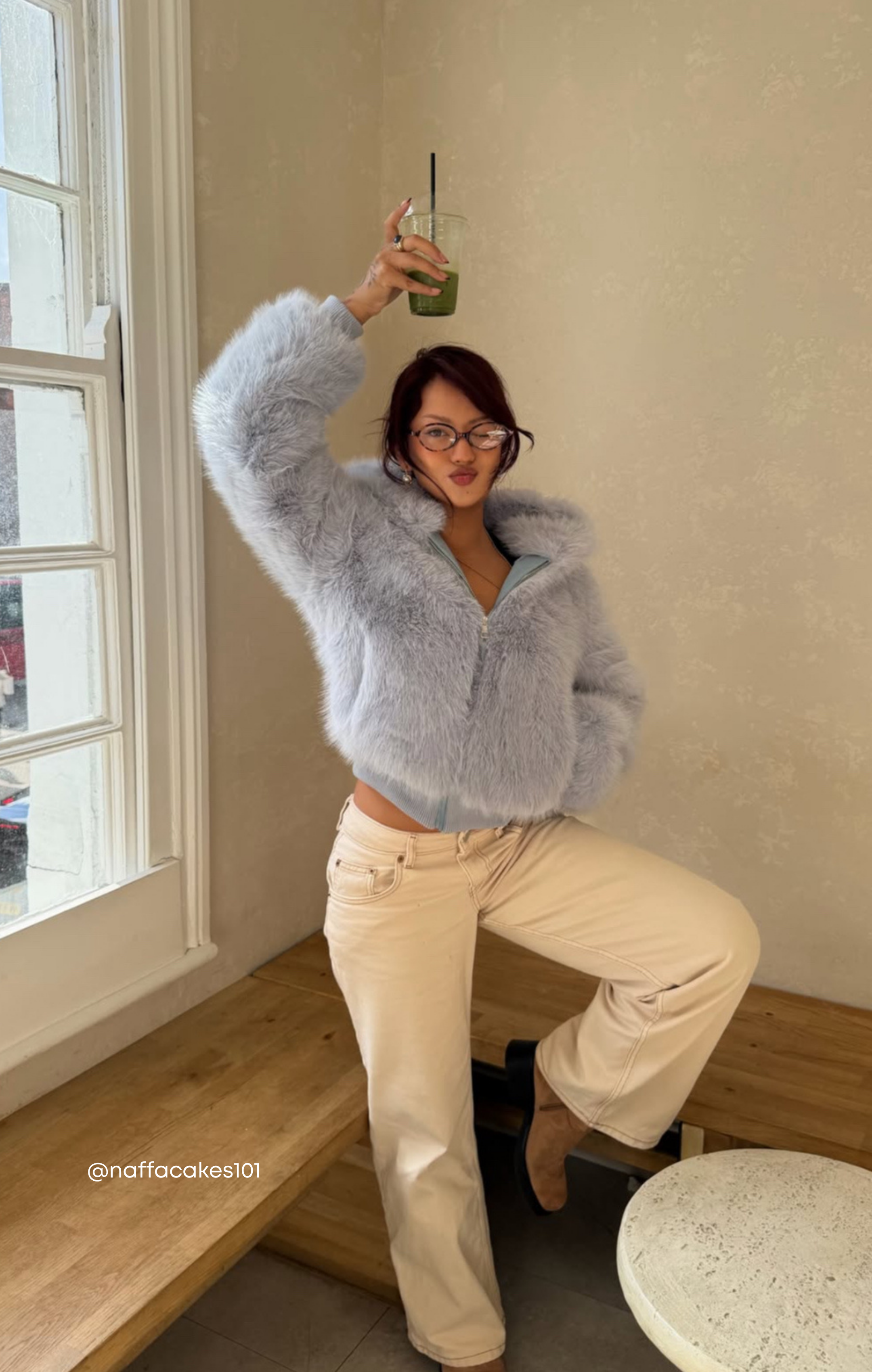 Blue Flossie Faux Fur Bomber Jacket