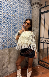 Cream Rosette Poncho
