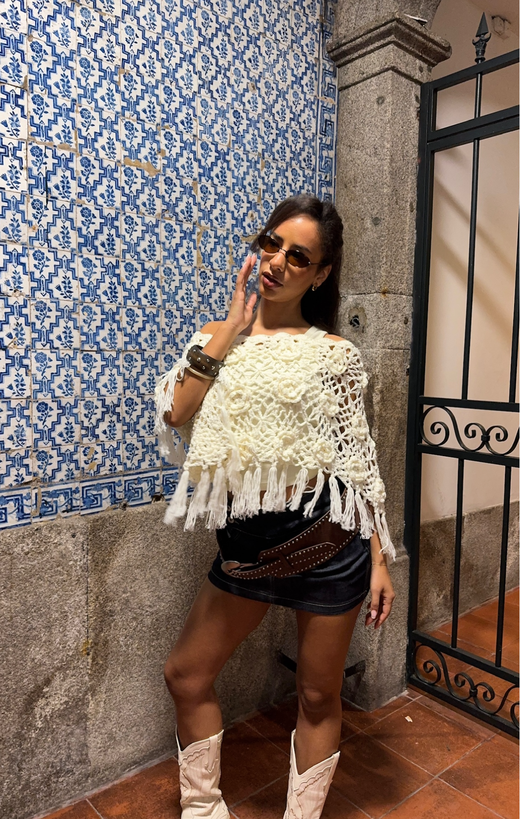 Cream Rosette Poncho