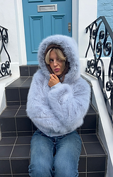 Blue Flossie Faux Fur Bomber Jacket