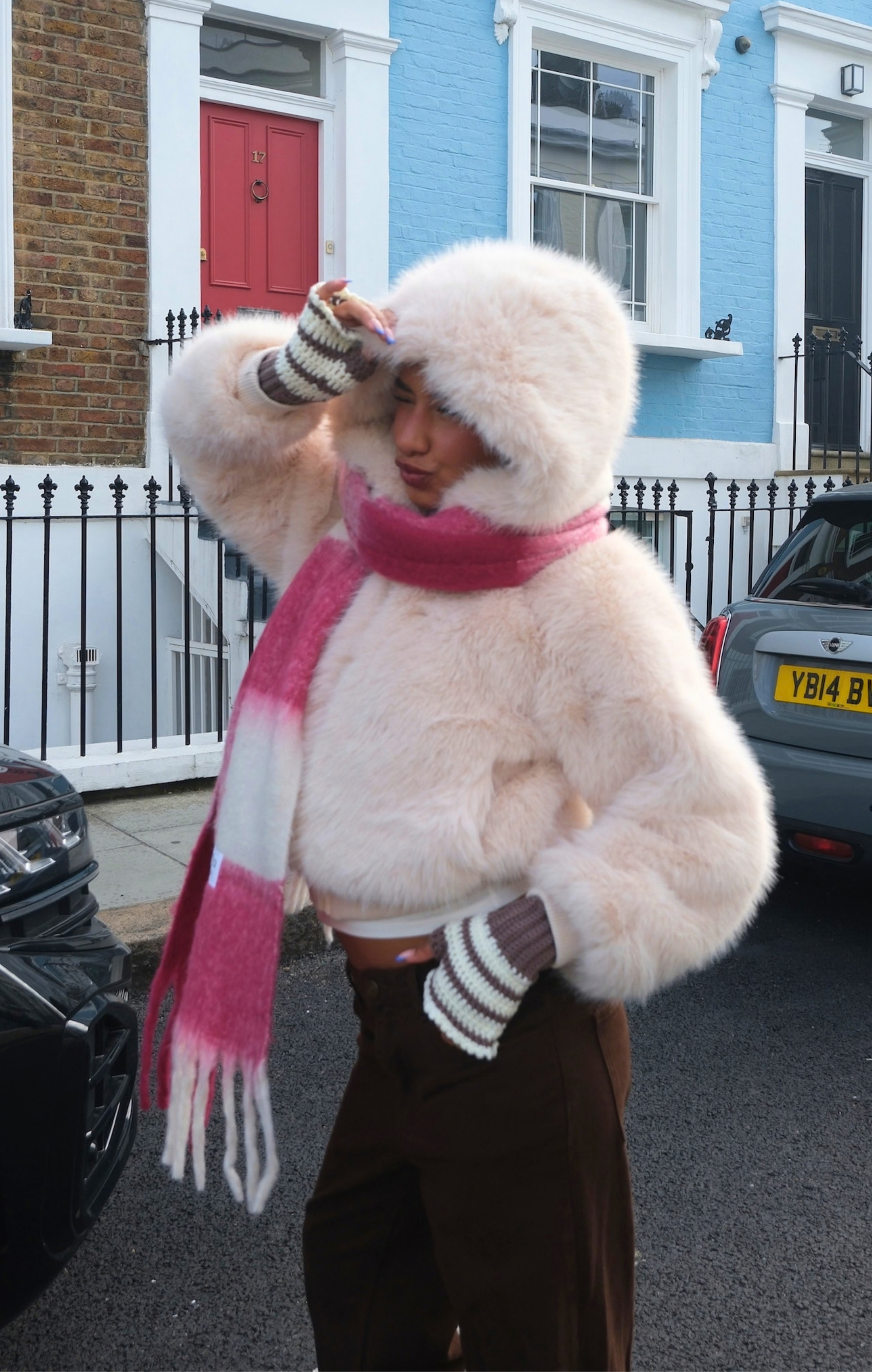 Cream Flossie Faux Fur Bomber Jacket