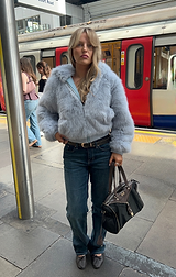 Blue Flossie Faux Fur Bomber Jacket