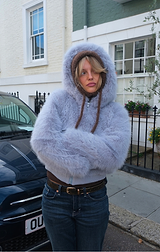 Blue Flossie Faux Fur Bomber Jacket