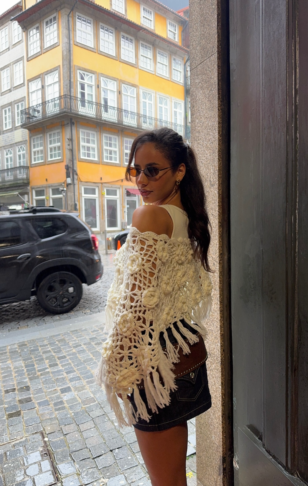Cream Rosette Poncho