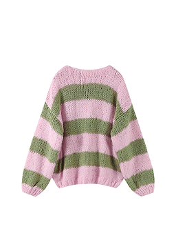Pink & Khaki Forget Me Not Stripe Jumper