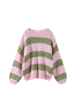 Pink & Khaki Forget Me Not Stripe Jumper