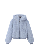 Coming Soon Blue Flossie Faux Fur Bomber Jacket