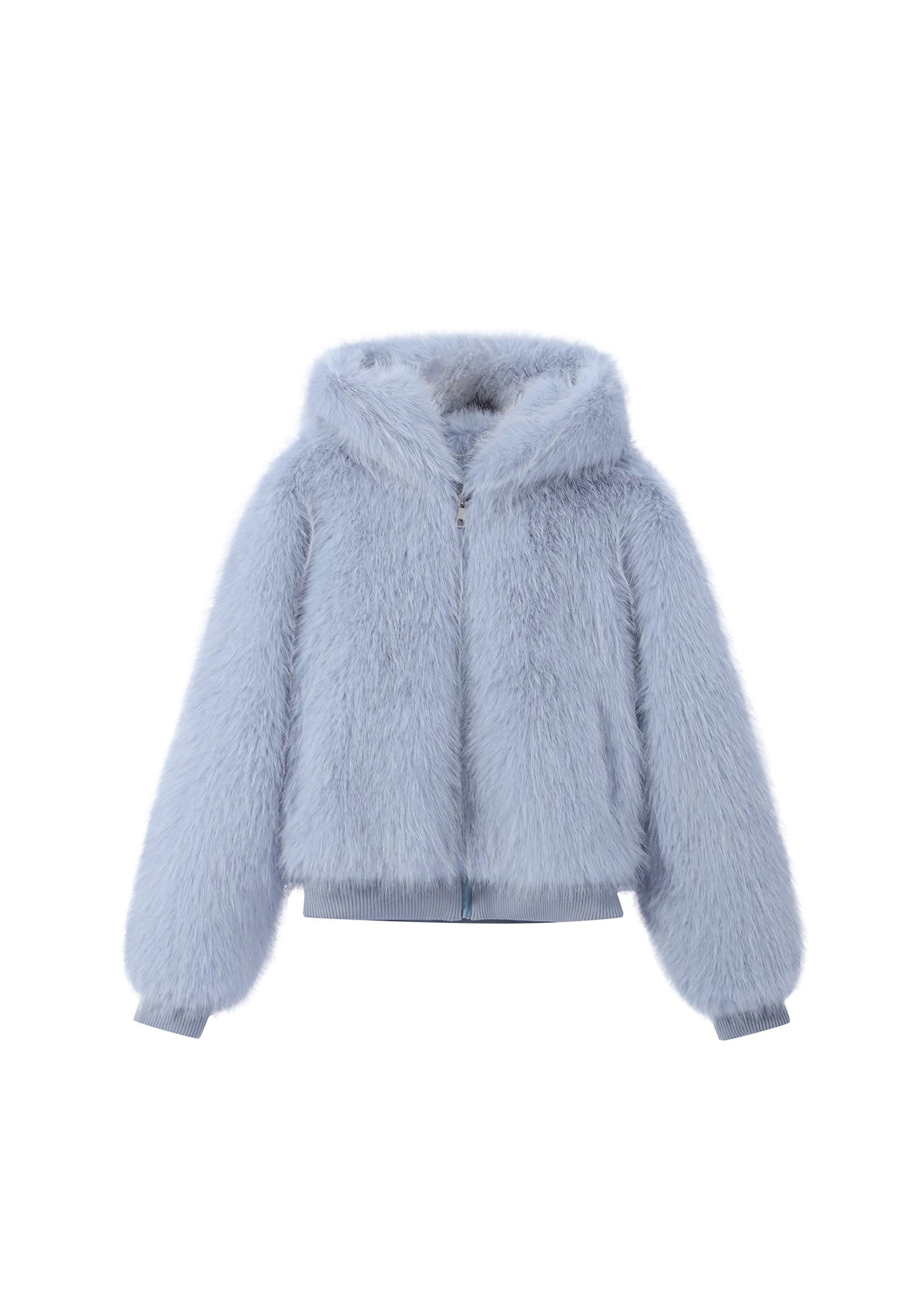 Coming Soon Blue Flossie Faux Fur Bomber Jacket