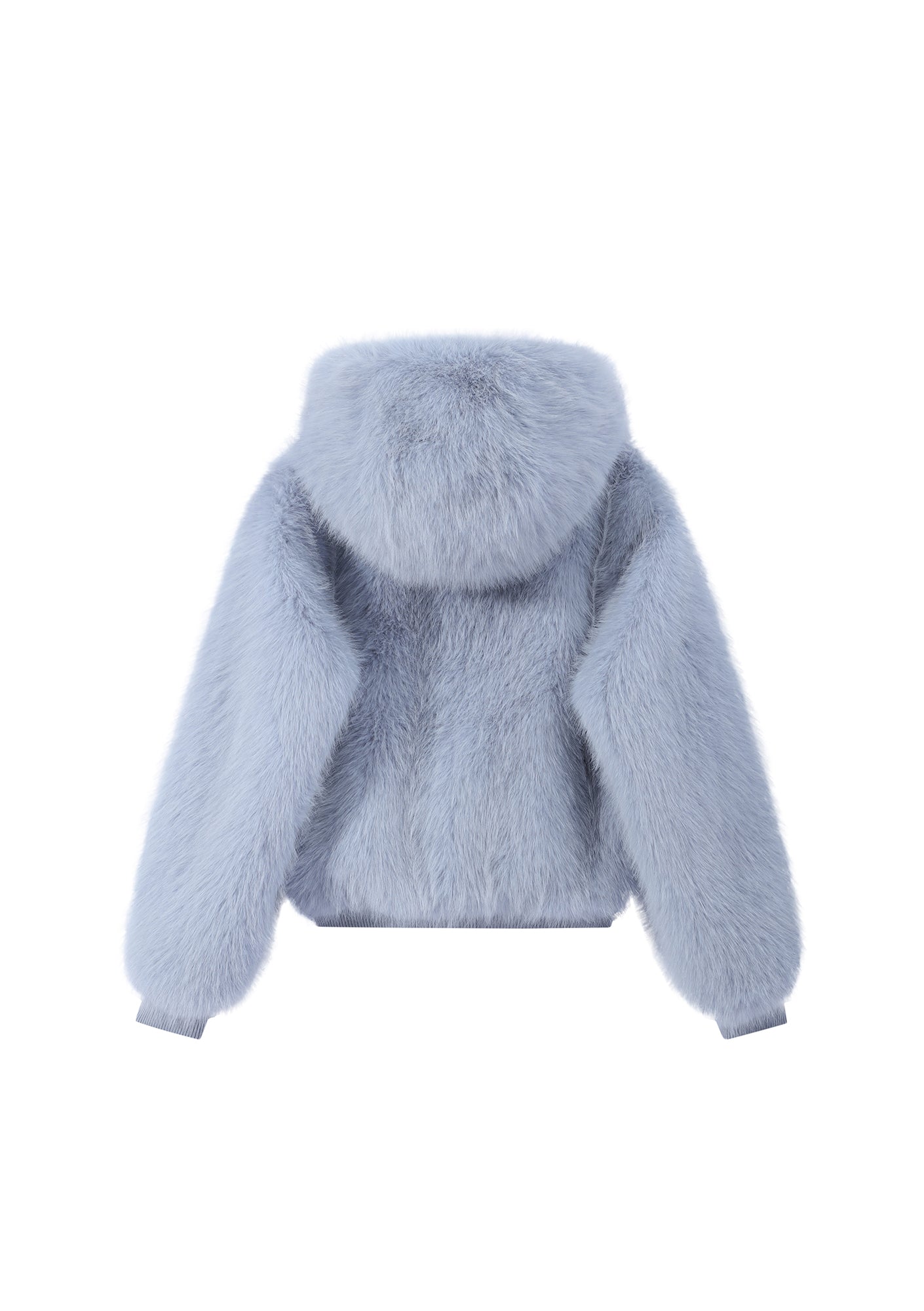 Coming Soon Blue Flossie Faux Fur Bomber Jacket