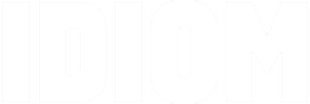 Black text 'IDIOM' on a white background