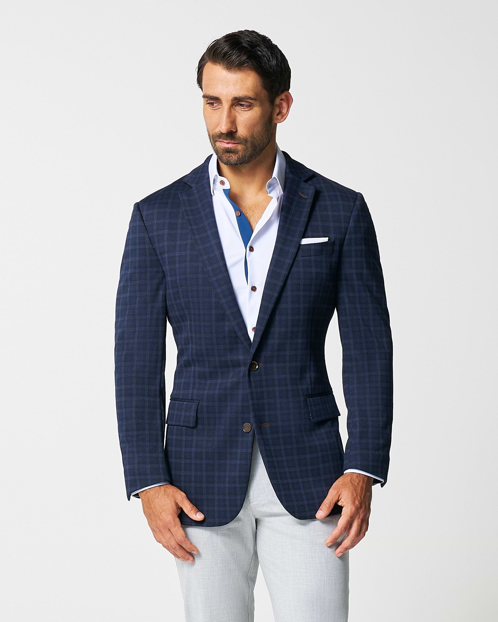 blazer with dress shirt Patterned Wide Lapel Cream Men | Wessi Wessi 28% Wool / 64% Poly / 8% Viscose Performance Blend Blazer design details how to wear a dress