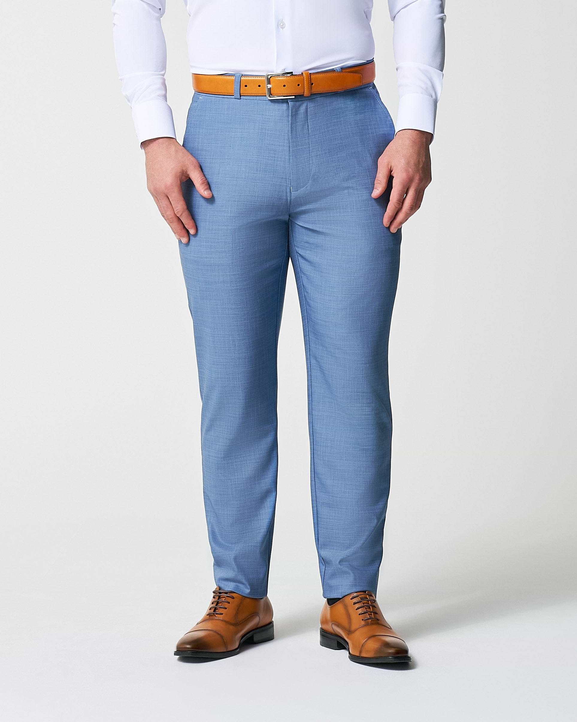 Athletic Fit Stretch Suit Pants - Heathered Light Blue 30W