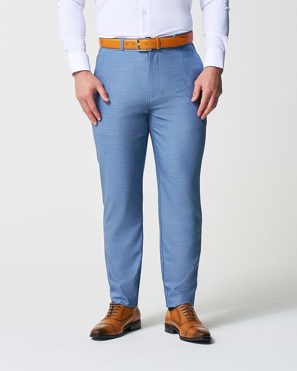 Athletic Fit Stretch Suit Pants - Heathered Light Blue 40W